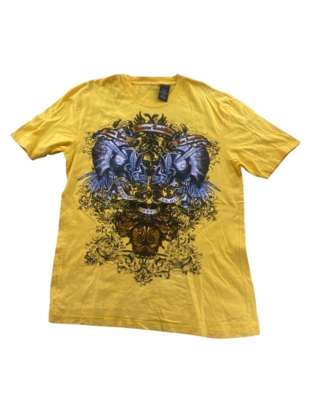 Unbranded Mens T-Shirt Large Yellow Short Sleeve Cotton Casual Graphic Tee